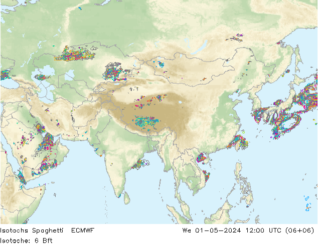 Isotachs Spaghetti ECMWF Qua 01.05.2024 12 UTC