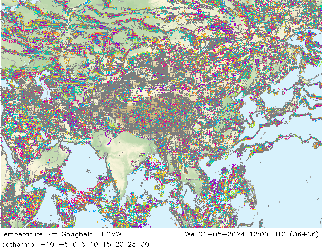 Temperatuurkaart Spaghetti ECMWF wo 01.05.2024 12 UTC