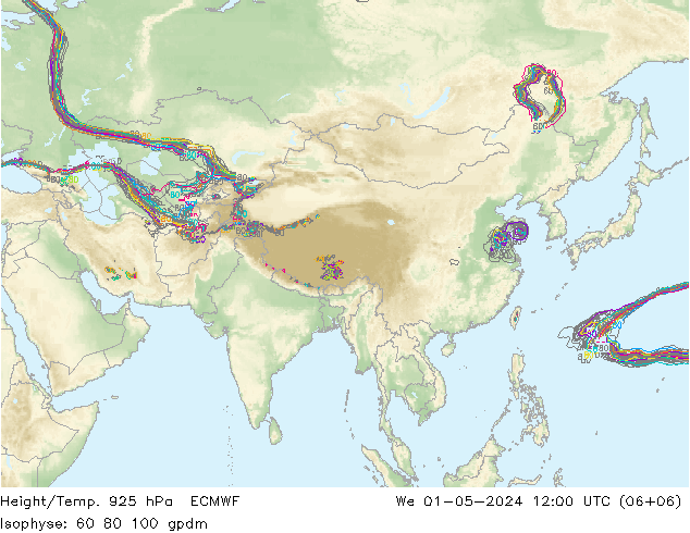 Hoogte/Temp. 925 hPa ECMWF wo 01.05.2024 12 UTC