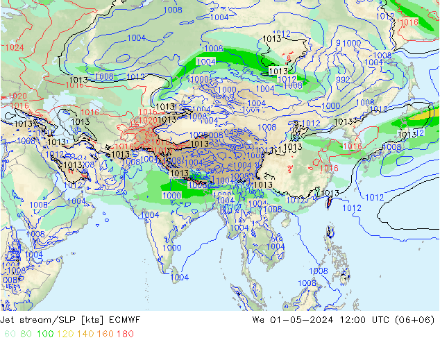 Straalstroom/SLP ECMWF wo 01.05.2024 12 UTC