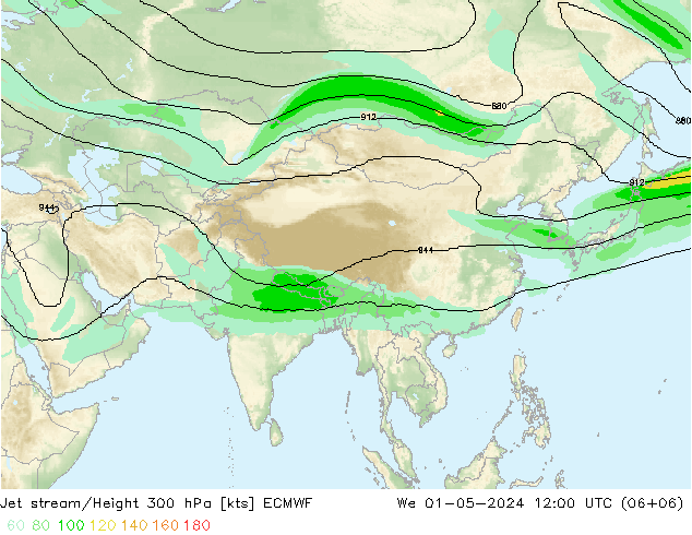 Straalstroom ECMWF wo 01.05.2024 12 UTC