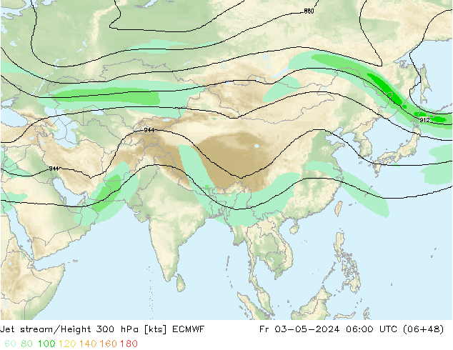 Jet stream/Height 300 hPa ECMWF Pá 03.05.2024 06 UTC