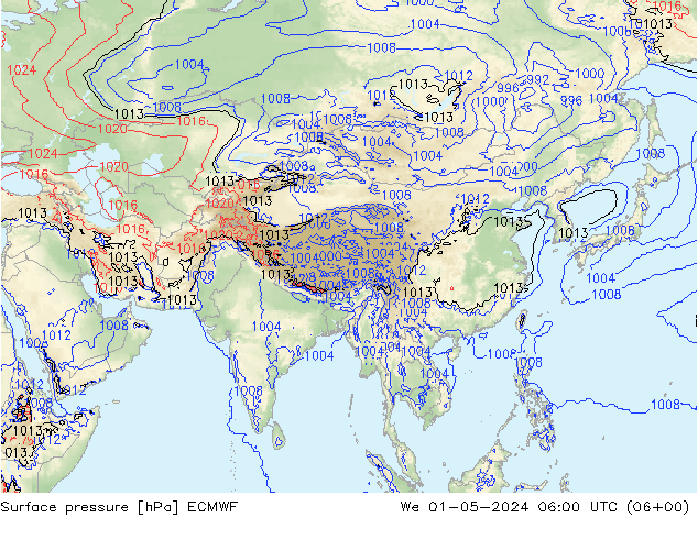 Surface pressure ECMWF We 01.05.2024 06 UTC