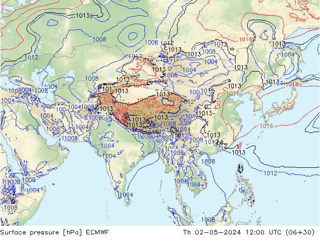 pressão do solo ECMWF Qui 02.05.2024 12 UTC