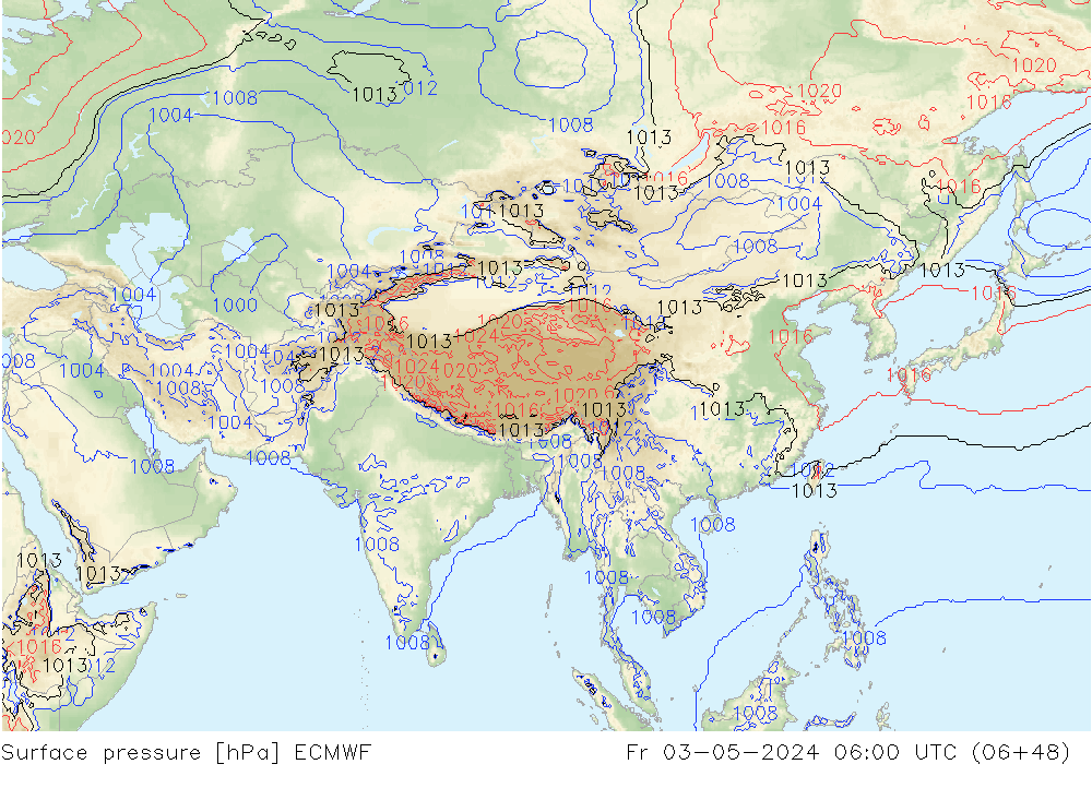 Atmosférický tlak ECMWF Pá 03.05.2024 06 UTC