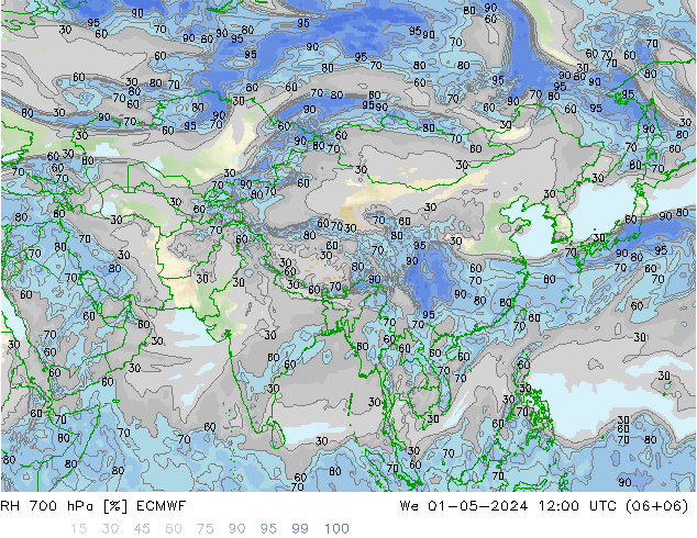 RH 700 hPa ECMWF We 01.05.2024 12 UTC