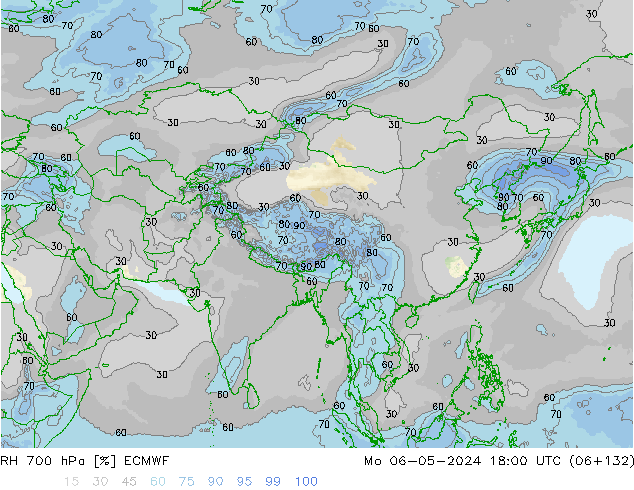 Humidité rel. 700 hPa ECMWF lun 06.05.2024 18 UTC