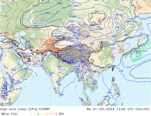 High wind areas ECMWF We 01.05.2024 12 UTC