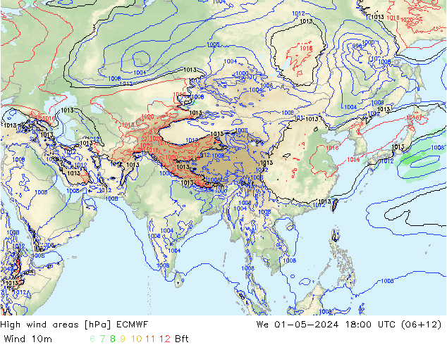 High wind areas ECMWF  01.05.2024 18 UTC