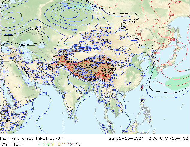 High wind areas ECMWF Su 05.05.2024 12 UTC