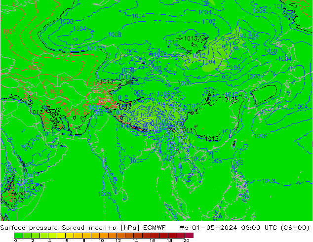 Surface pressure Spread ECMWF We 01.05.2024 06 UTC