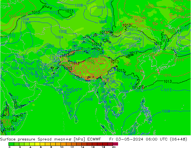 Atmosférický tlak Spread ECMWF Pá 03.05.2024 06 UTC