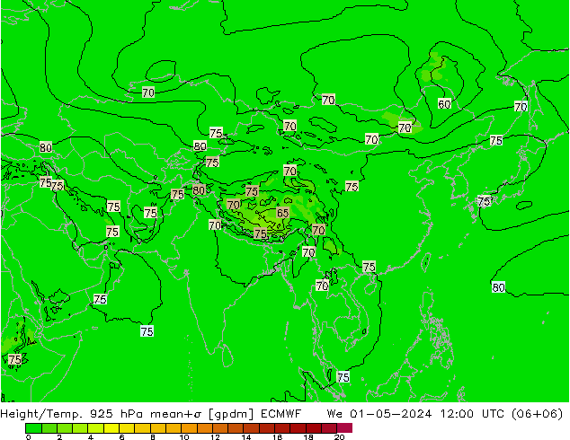 Hoogte/Temp. 925 hPa ECMWF wo 01.05.2024 12 UTC