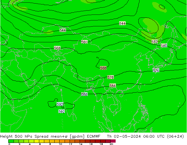 500 hPa Yüksekliği Spread ECMWF Per 02.05.2024 06 UTC