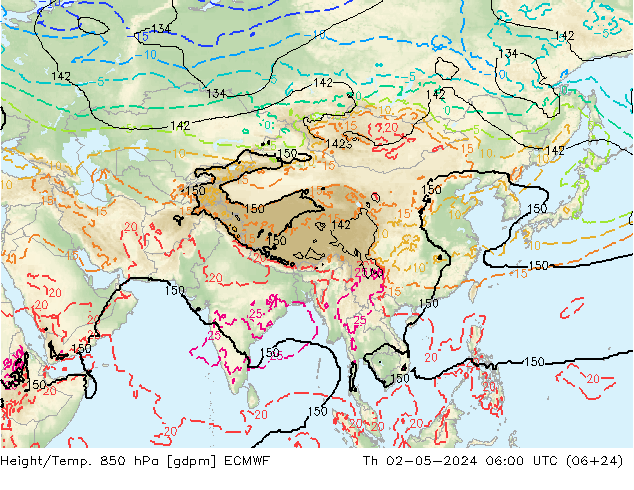 Height/Temp. 850 hPa ECMWF Do 02.05.2024 06 UTC