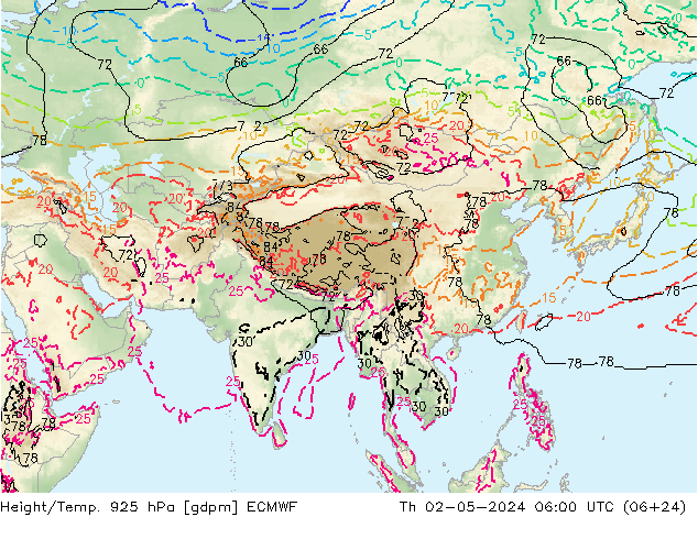 Yükseklik/Sıc. 925 hPa ECMWF Per 02.05.2024 06 UTC