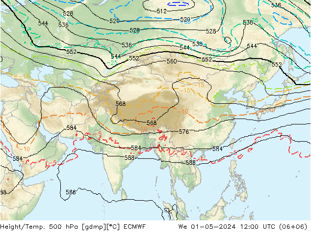 Hoogte/Temp. 500 hPa ECMWF wo 01.05.2024 12 UTC