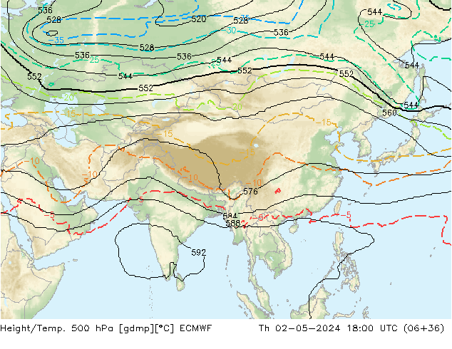 Height/Temp. 500 hPa ECMWF gio 02.05.2024 18 UTC