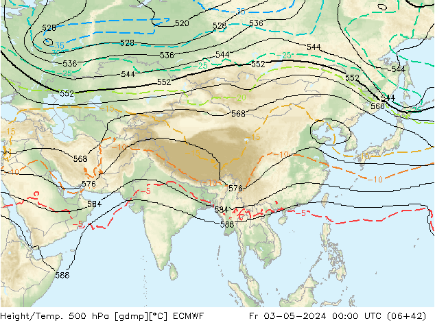 Hoogte/Temp. 500 hPa ECMWF vr 03.05.2024 00 UTC