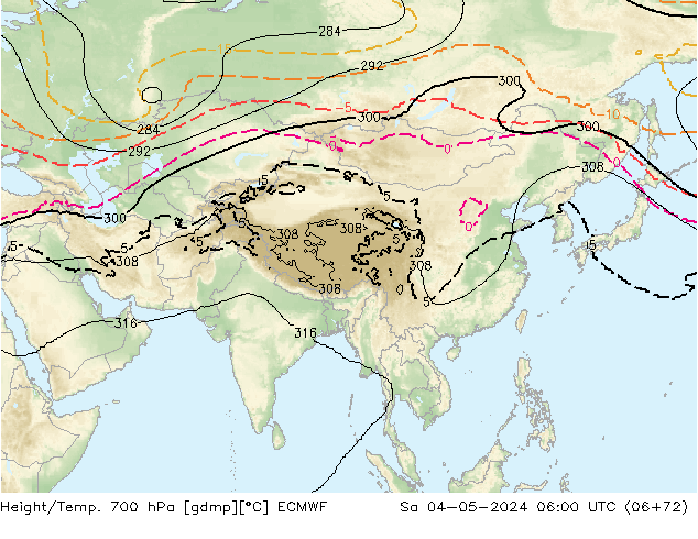 Height/Temp. 700 hPa ECMWF sab 04.05.2024 06 UTC