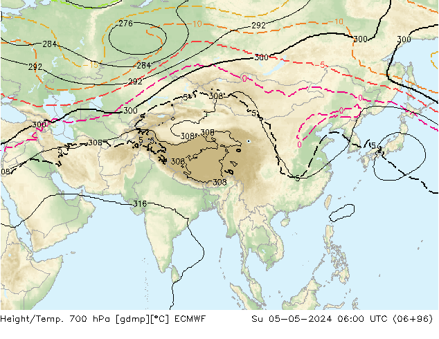 Height/Temp. 700 hPa ECMWF dom 05.05.2024 06 UTC