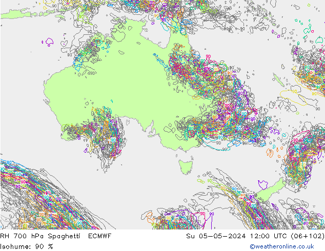 RH 700 hPa Spaghetti ECMWF Dom 05.05.2024 12 UTC