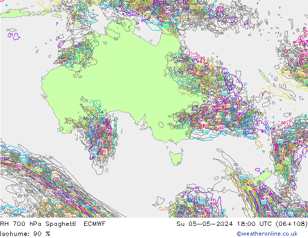 RH 700 hPa Spaghetti ECMWF Su 05.05.2024 18 UTC