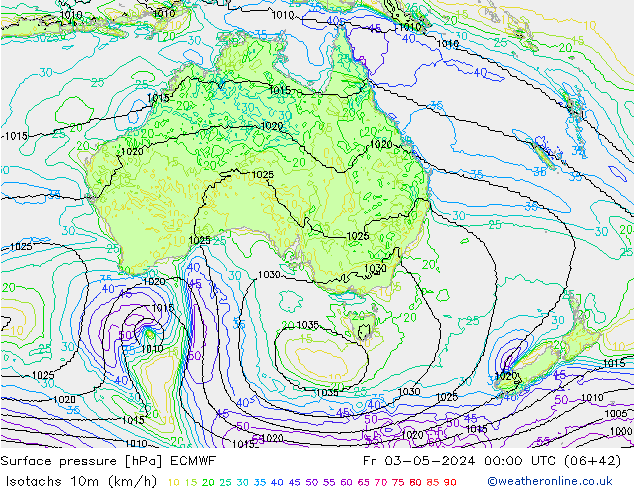 Isotachen (km/h) ECMWF vr 03.05.2024 00 UTC