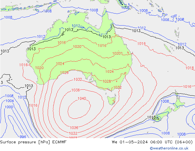 Pressione al suolo ECMWF mer 01.05.2024 06 UTC