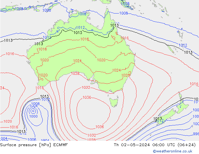 Surface pressure ECMWF Th 02.05.2024 06 UTC