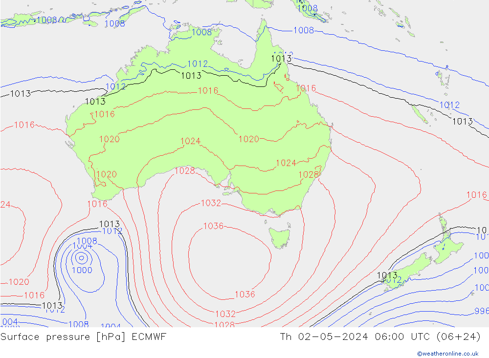 Presión superficial ECMWF jue 02.05.2024 06 UTC