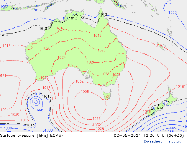 Presión superficial ECMWF jue 02.05.2024 12 UTC