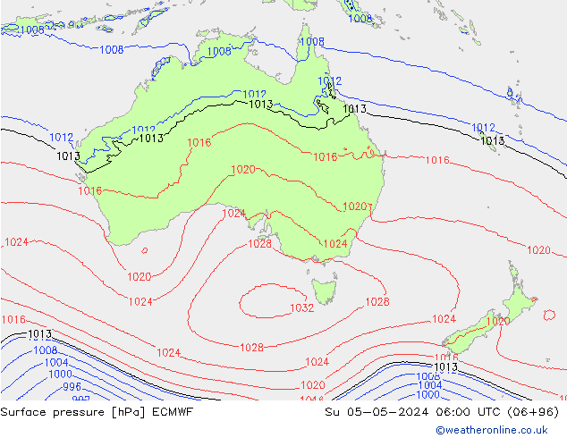 Atmosférický tlak ECMWF Ne 05.05.2024 06 UTC