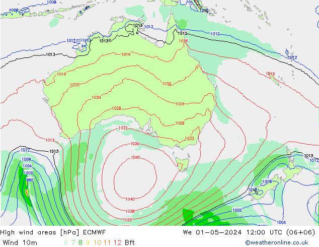 High wind areas ECMWF Qua 01.05.2024 12 UTC