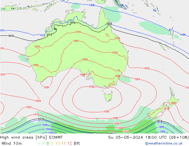 High wind areas ECMWF Su 05.05.2024 18 UTC