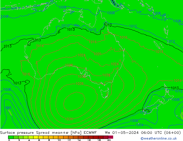 Surface pressure Spread ECMWF We 01.05.2024 06 UTC