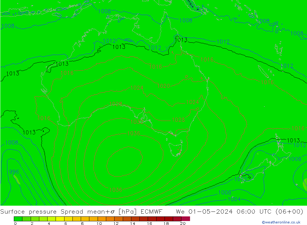 Surface pressure Spread ECMWF We 01.05.2024 06 UTC