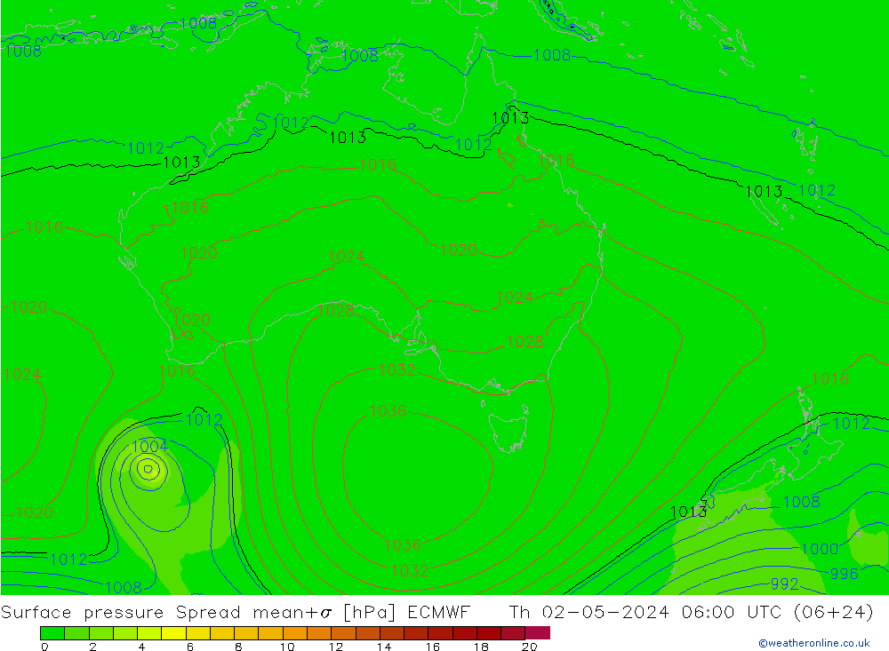 Surface pressure Spread ECMWF Th 02.05.2024 06 UTC