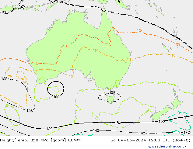 Height/Temp. 850 hPa ECMWF Sa 04.05.2024 12 UTC