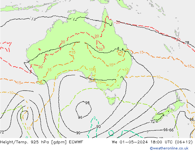 Height/Temp. 925 hPa ECMWF We 01.05.2024 18 UTC