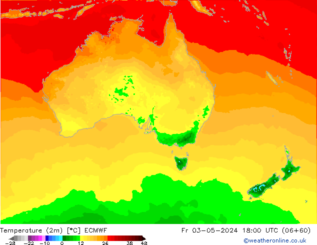 Temperature (2m) ECMWF Pá 03.05.2024 18 UTC