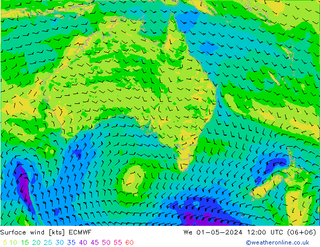 Surface wind ECMWF St 01.05.2024 12 UTC