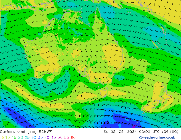 Rüzgar 10 m ECMWF Paz 05.05.2024 00 UTC