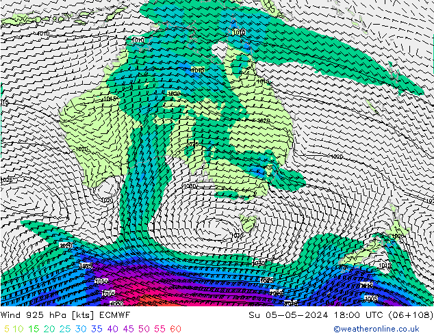 Wind 925 hPa ECMWF Su 05.05.2024 18 UTC