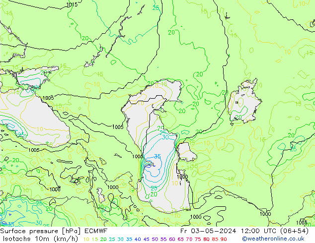 Eşrüzgar Hızları (km/sa) ECMWF Cu 03.05.2024 12 UTC