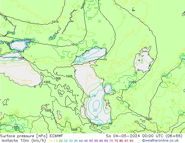 Isotaca (kph) ECMWF sáb 04.05.2024 00 UTC