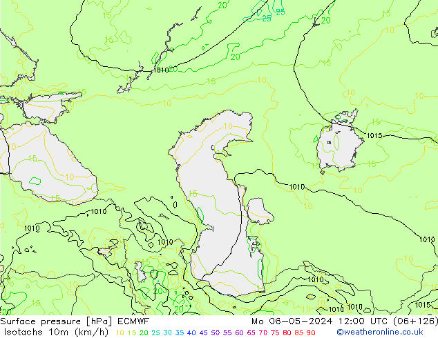 Isotachs (kph) ECMWF lun 06.05.2024 12 UTC