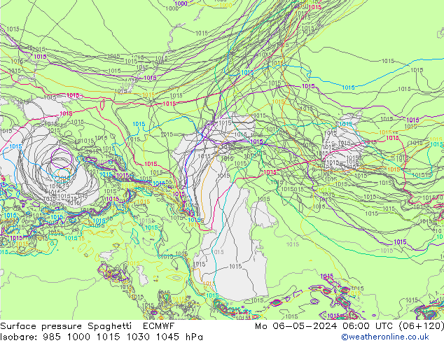 pressão do solo Spaghetti ECMWF Seg 06.05.2024 06 UTC