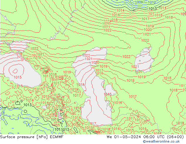 Surface pressure ECMWF We 01.05.2024 06 UTC