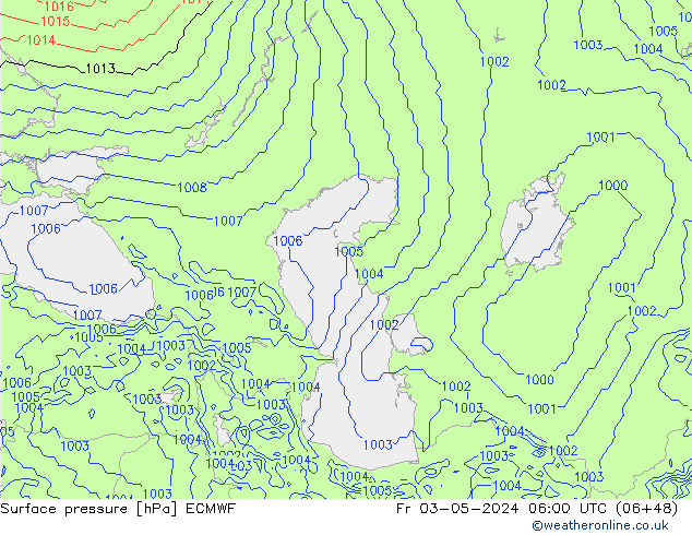 Atmosférický tlak ECMWF Pá 03.05.2024 06 UTC